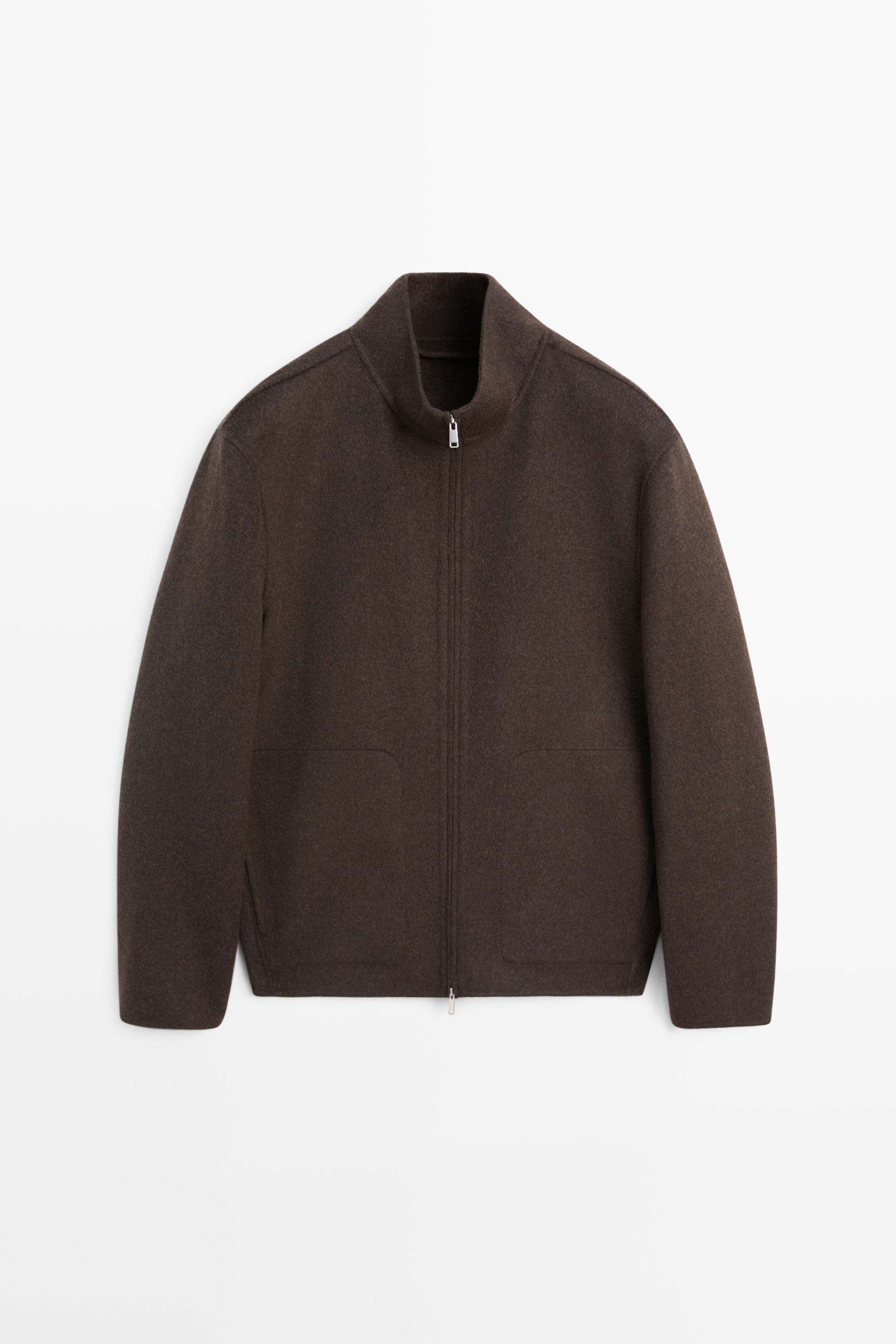 Wool blend double-fabric jacket with high neck
